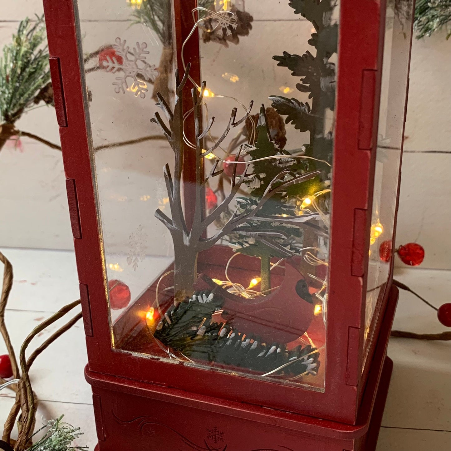 3D Laser Cut Wood Lighted Holiday Cardinal Lantern