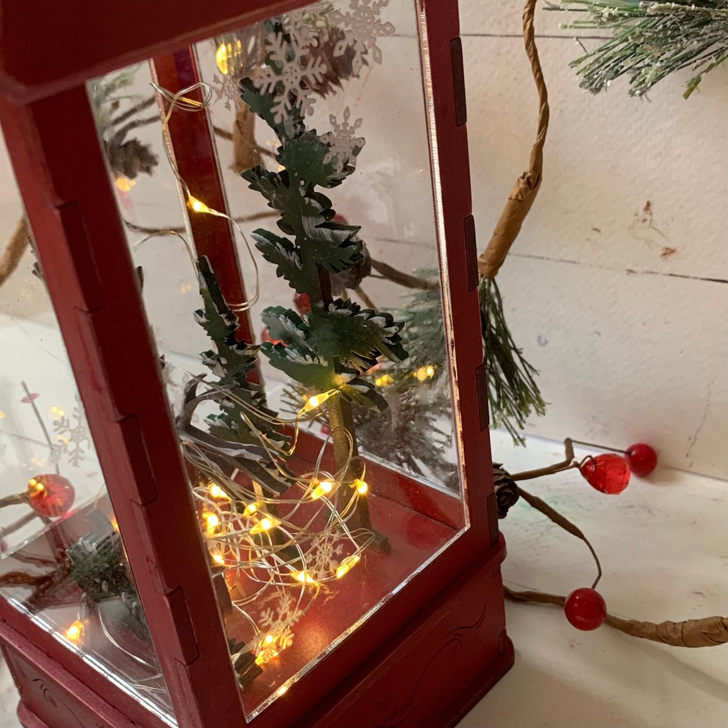 3D Laser Cut Wood Lighted Holiday Cardinal Lantern