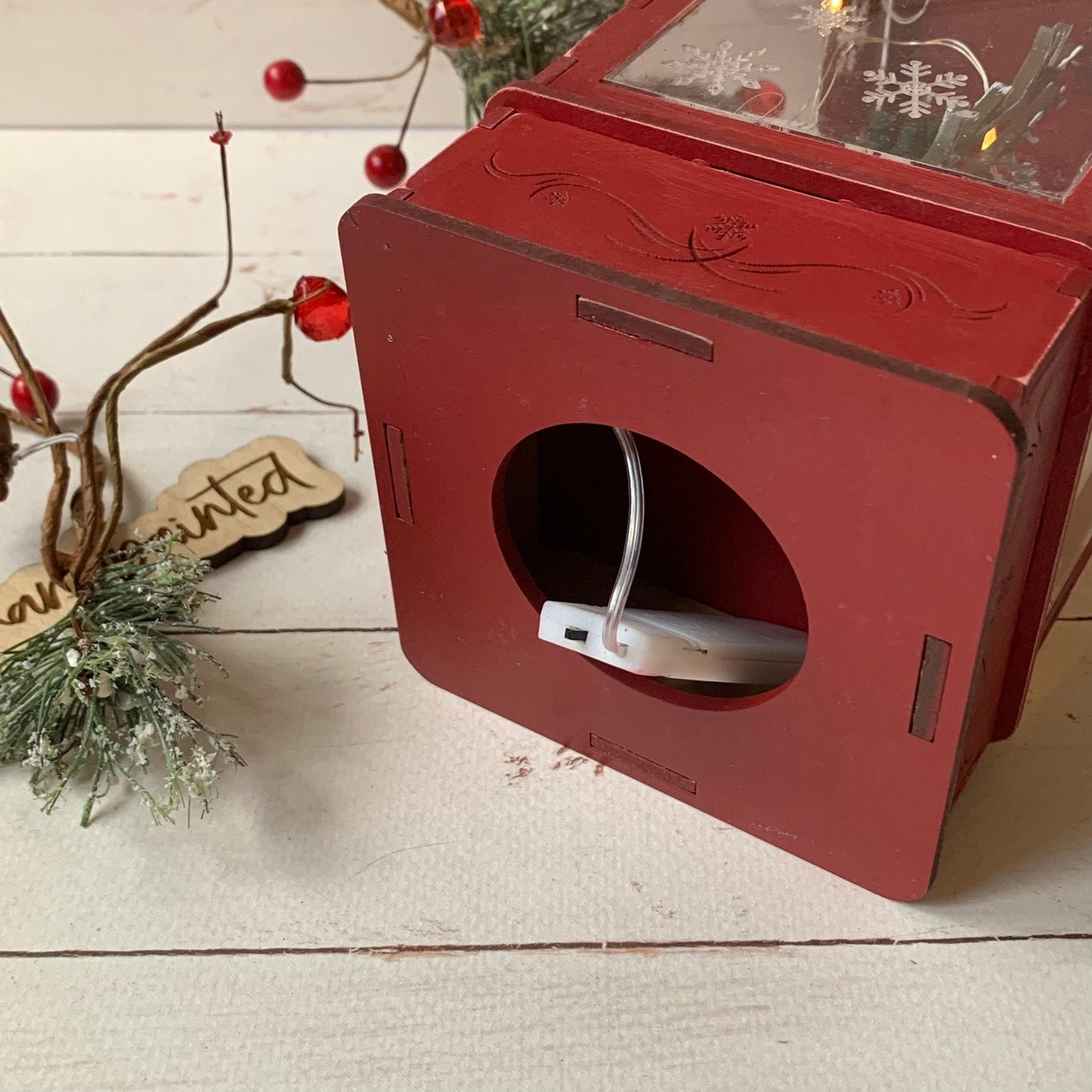 3D Laser Cut Wood Lighted Holiday Cardinal Lantern