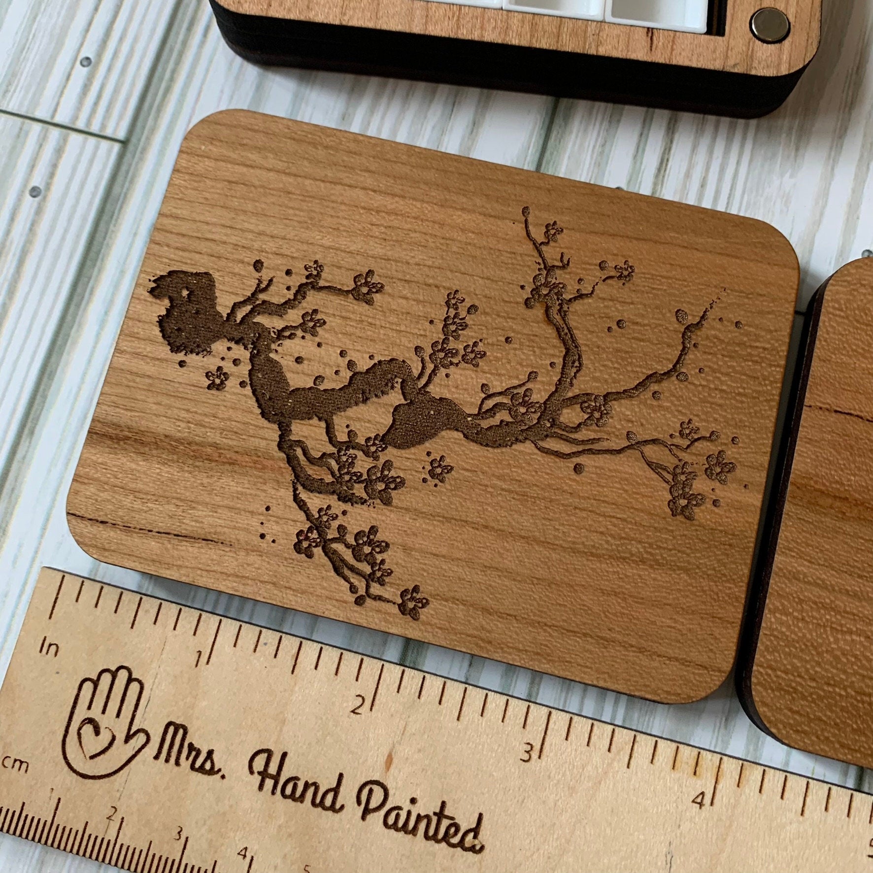 Mini Travel Size Laser Engraved Wood Watercolor Box with Personalization