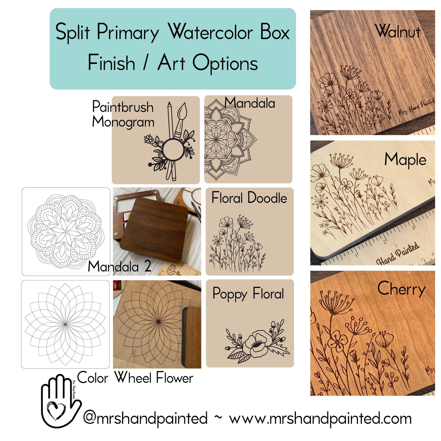 Split Primary Laser Engraved Wood Watercolor Box with Personalization