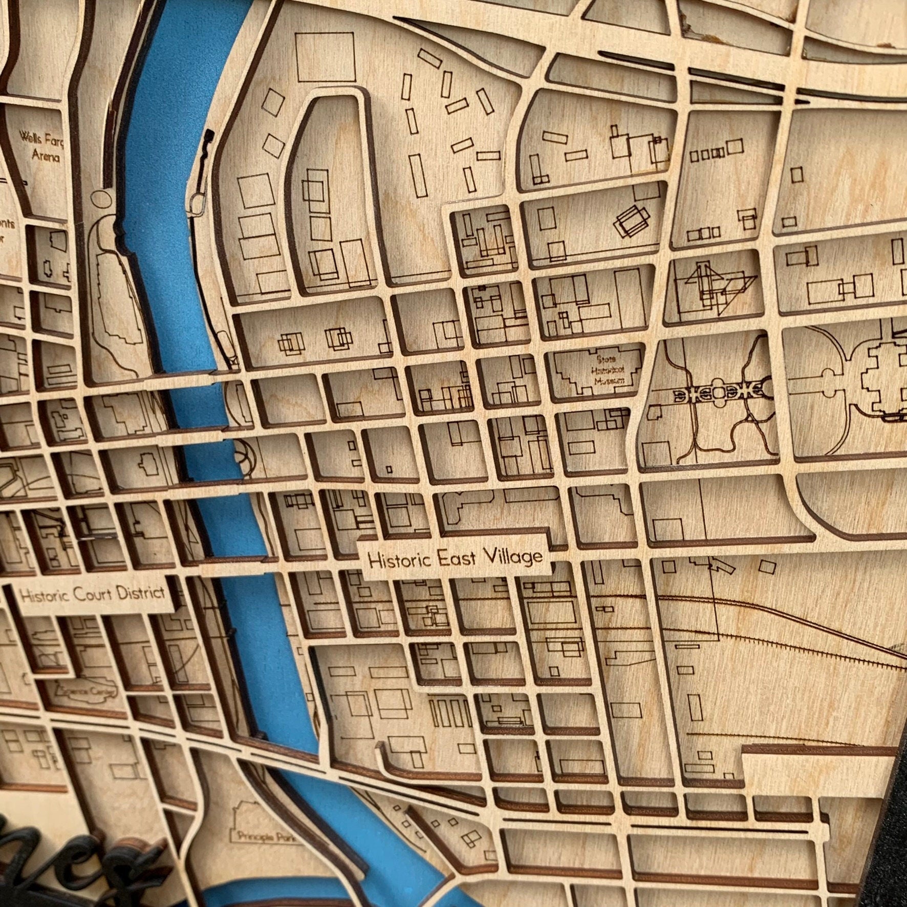 Des Moines, Iowa - City Map Layered Sign - Laser Cut Wood Wall Hanging