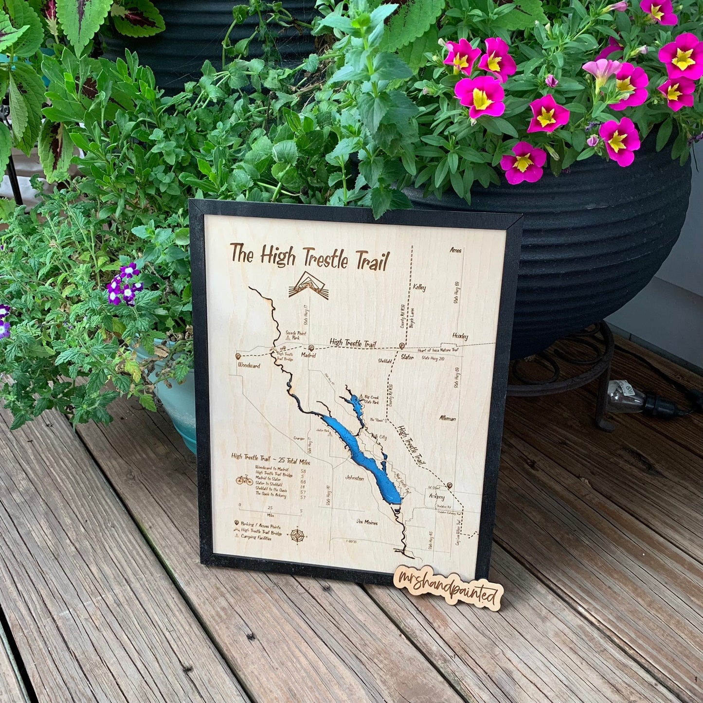 High Trestle Trail - Iowa Bike Trail Map - Laser Engraved Wall Hanging