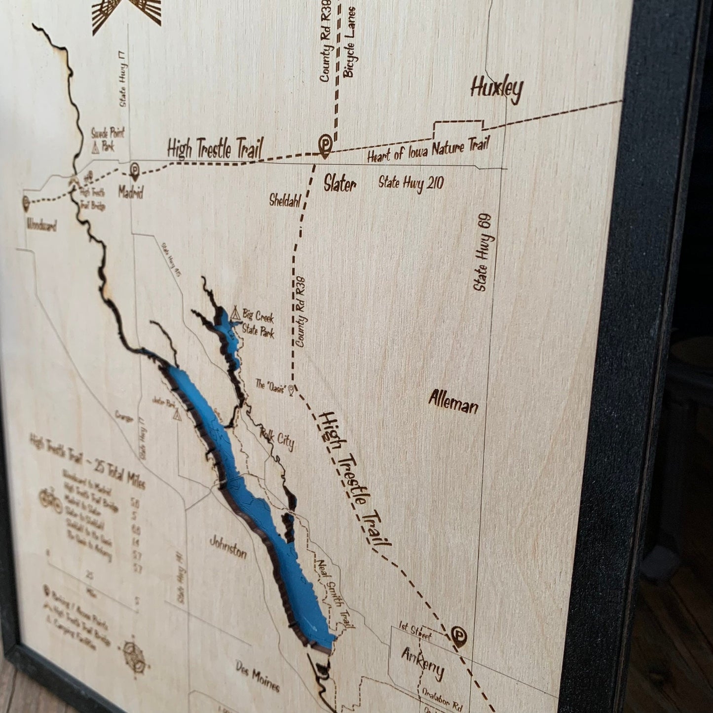 High Trestle Trail - Iowa Bike Trail Map - Laser Engraved Wall Hanging