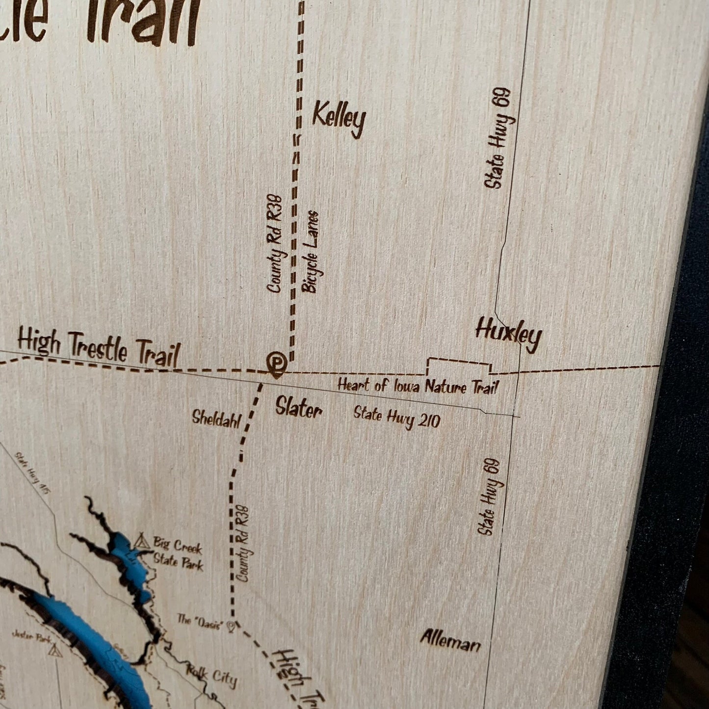 High Trestle Trail - Iowa Bike Trail Map - Laser Engraved Wall Hanging