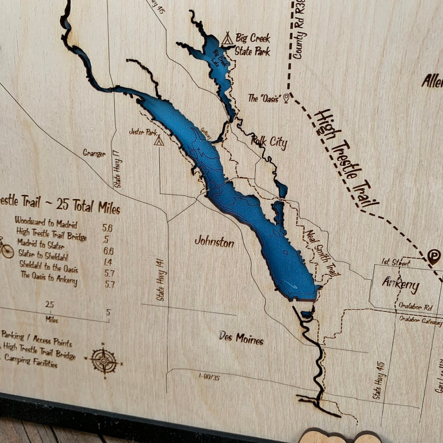 High Trestle Trail - Iowa Bike Trail Map - Laser Engraved Wall Hanging