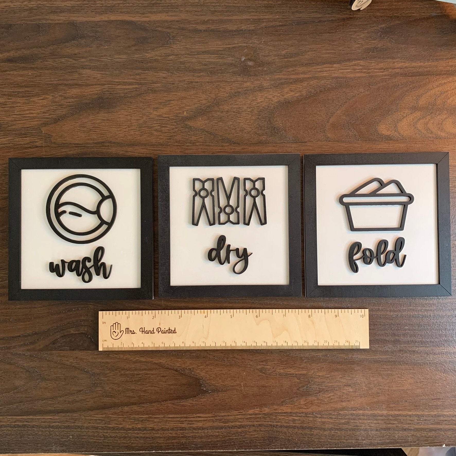 Modern Laundry Room Icons Signs ~ Set of 3 ~ Laser Cut Wood