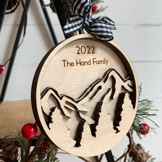 Mountain Forest - Layered Laser Cut Ornament with Personalization