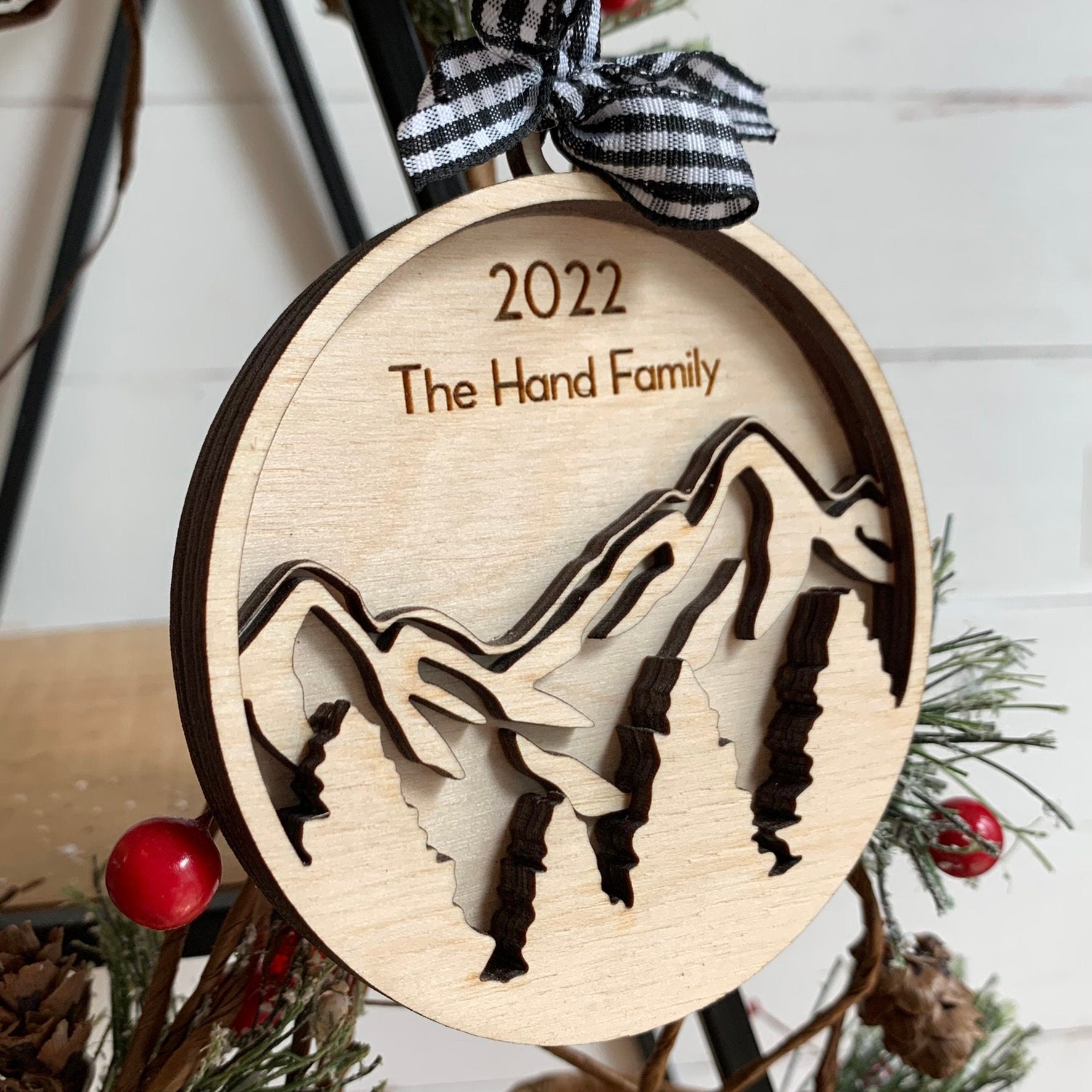 Laser Cut Wood Layered Ornament - Reindeer and Woodland Scene