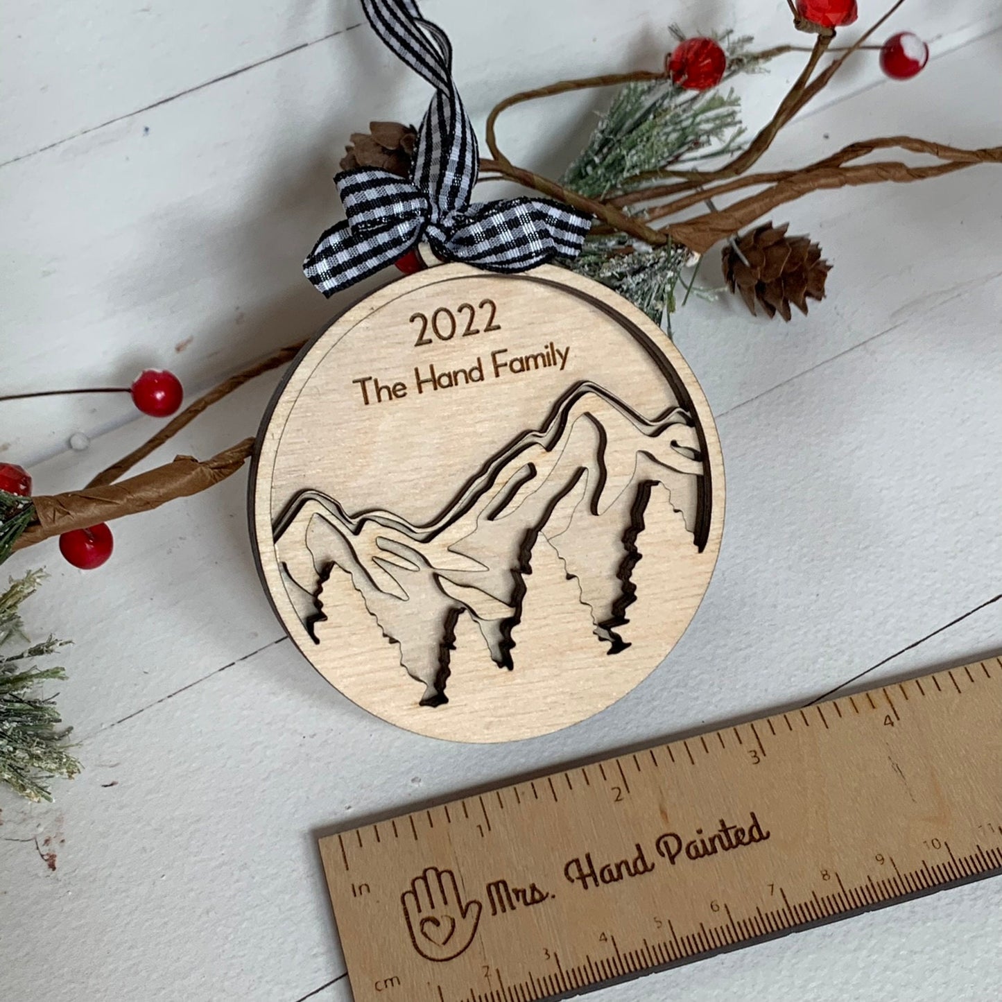 Mountain Forest - Layered Laser Cut Ornament with Personalization