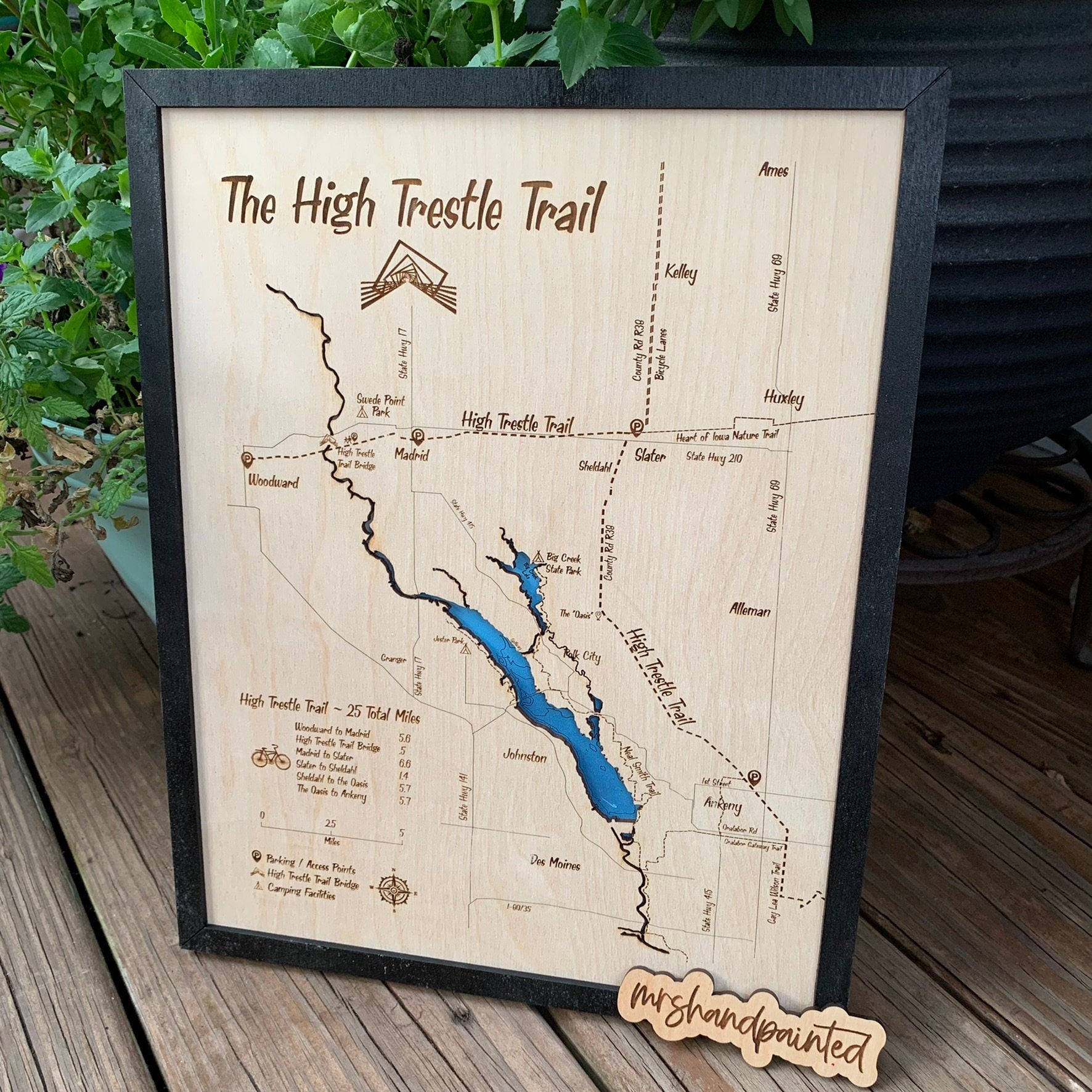 High Trestle Trail - Iowa Bike Trail Map - Laser Engraved Wall Hanging