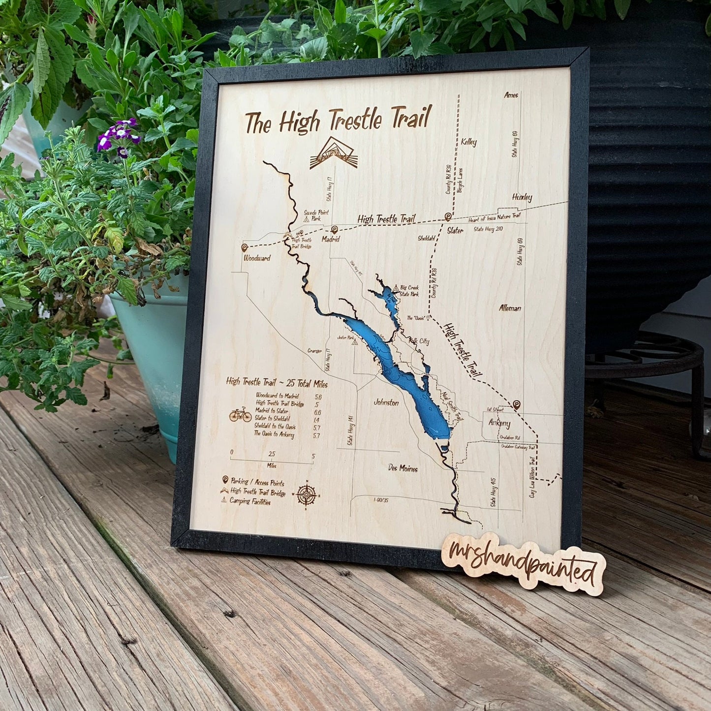 High Trestle Trail - Iowa Bike Trail Map - Laser Engraved Wall Hanging