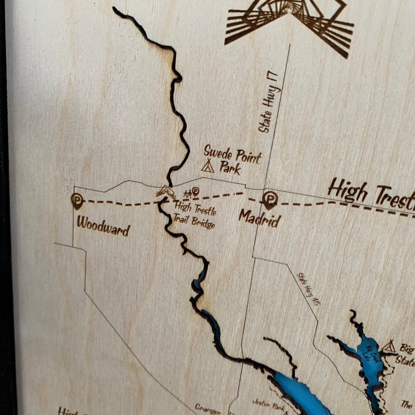 High Trestle Trail - Iowa Bike Trail Map - Laser Engraved Wall Hanging