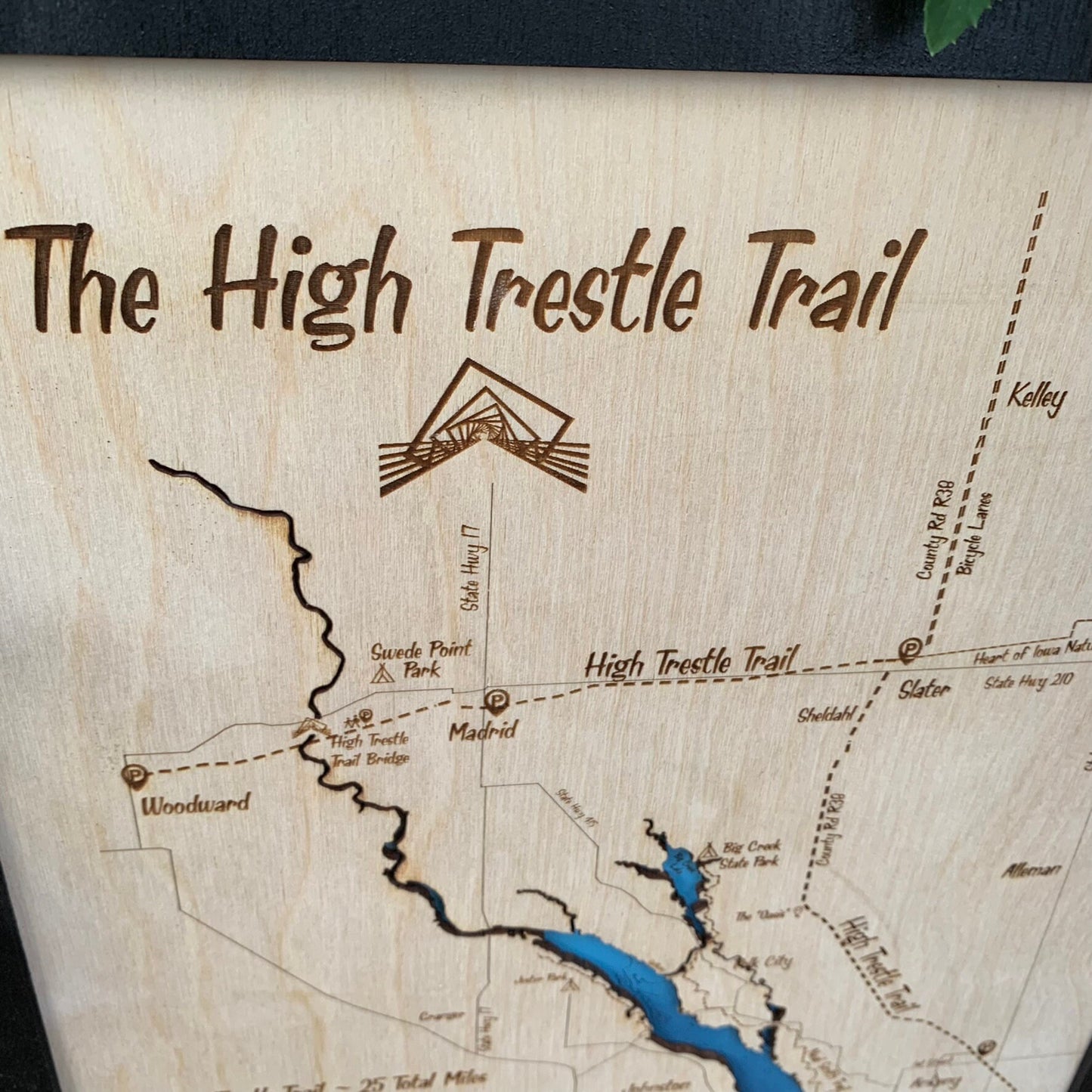 High Trestle Trail - Iowa Bike Trail Map - Laser Engraved Wall Hanging