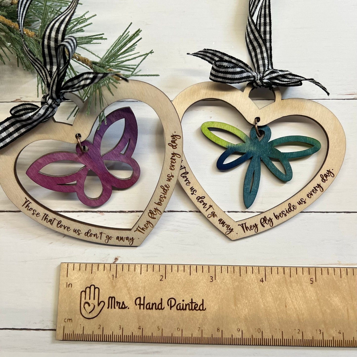 Watercolor Dragonfly or Butterfly Memorial Christmas Ornament with Dangle Laser Cut Wood