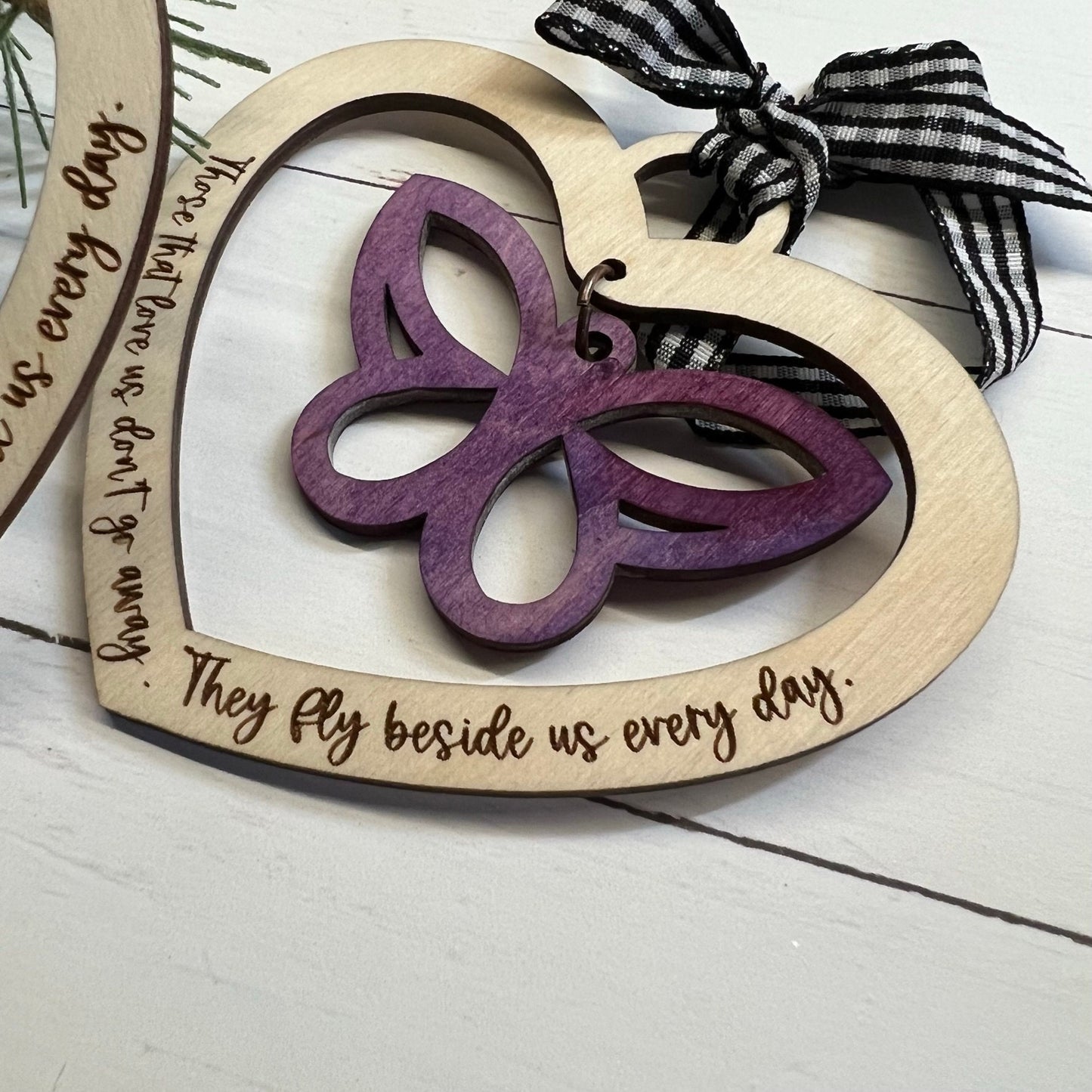 Watercolor Dragonfly or Butterfly Memorial Christmas Ornament with Dangle Laser Cut Wood