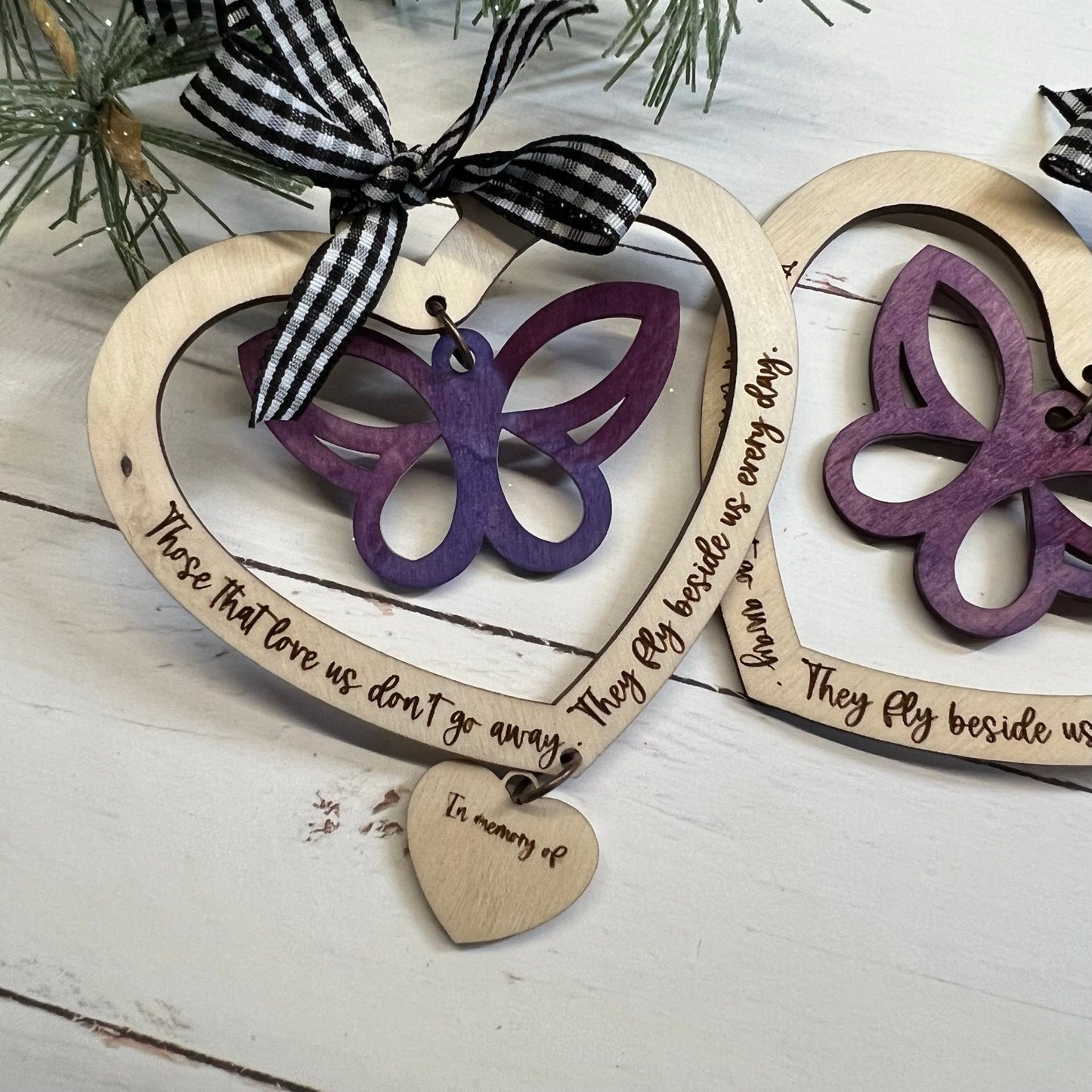 Watercolor Dragonfly or Butterfly Memorial Christmas Ornament with Dangle Laser Cut Wood