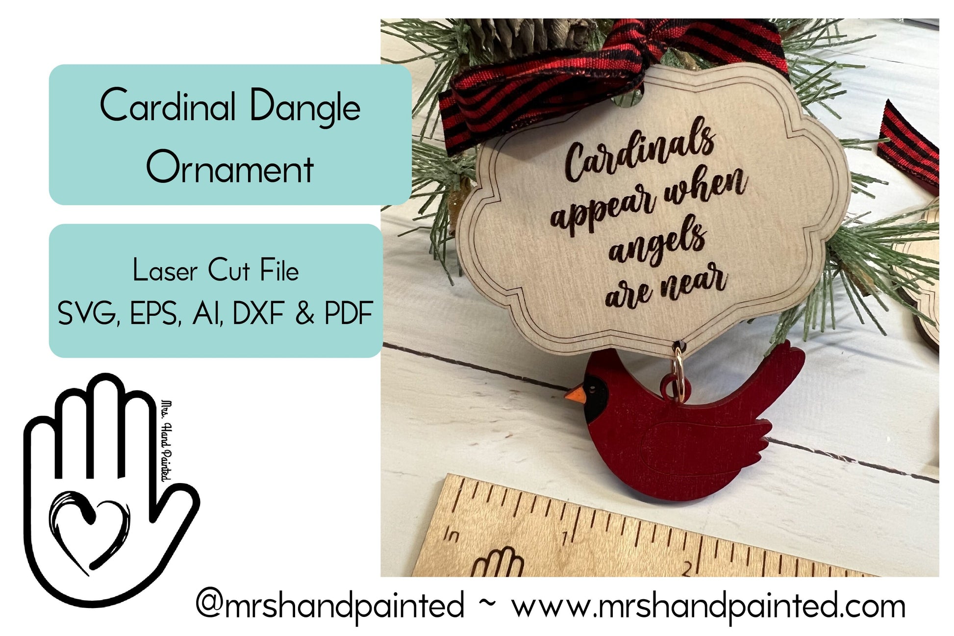 Digital Cut File - Laser Cut - Cardinal Dangle Christmas Ornament
