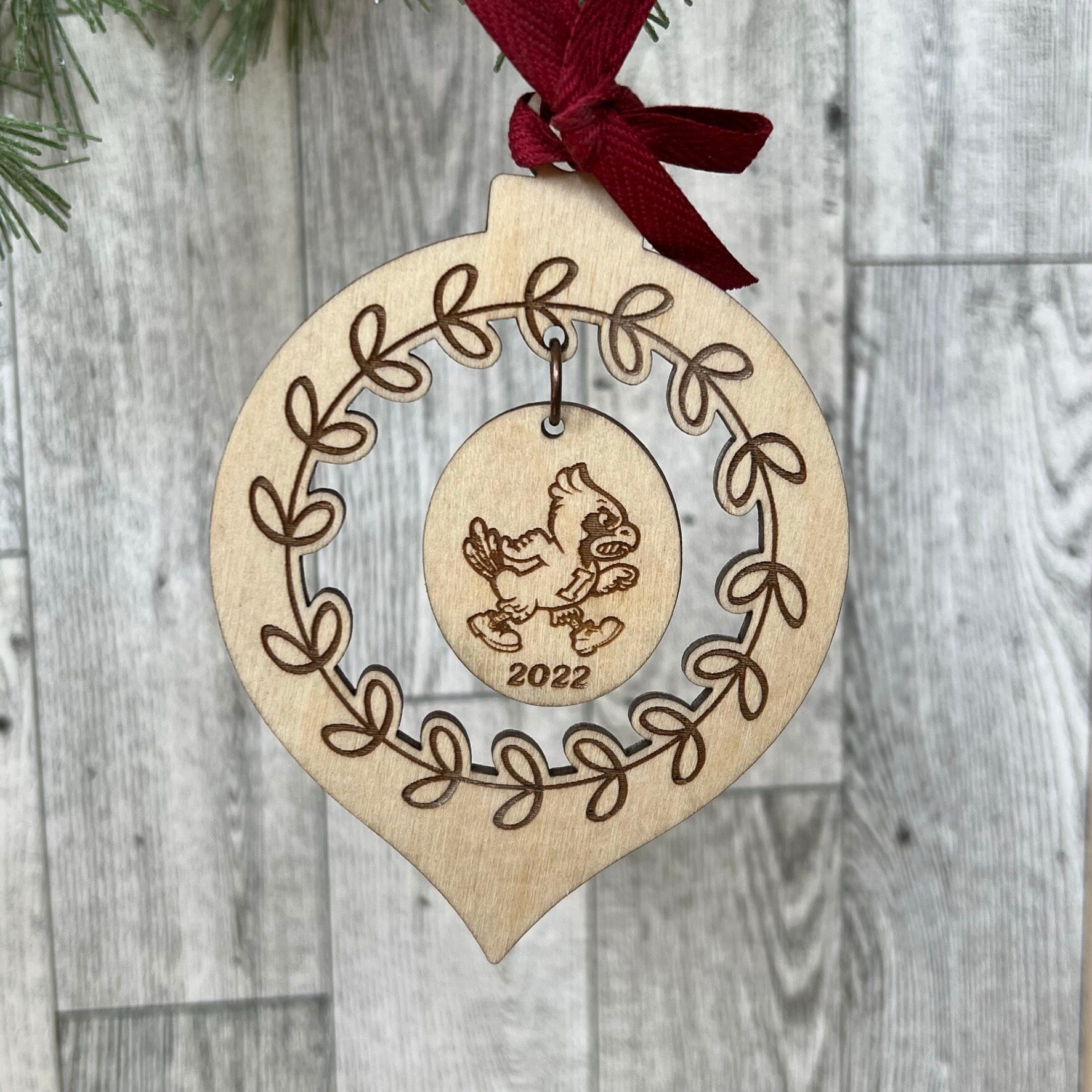 Iowa State Cyclones with Dangle Laser Cut Wood Christmas Ornament