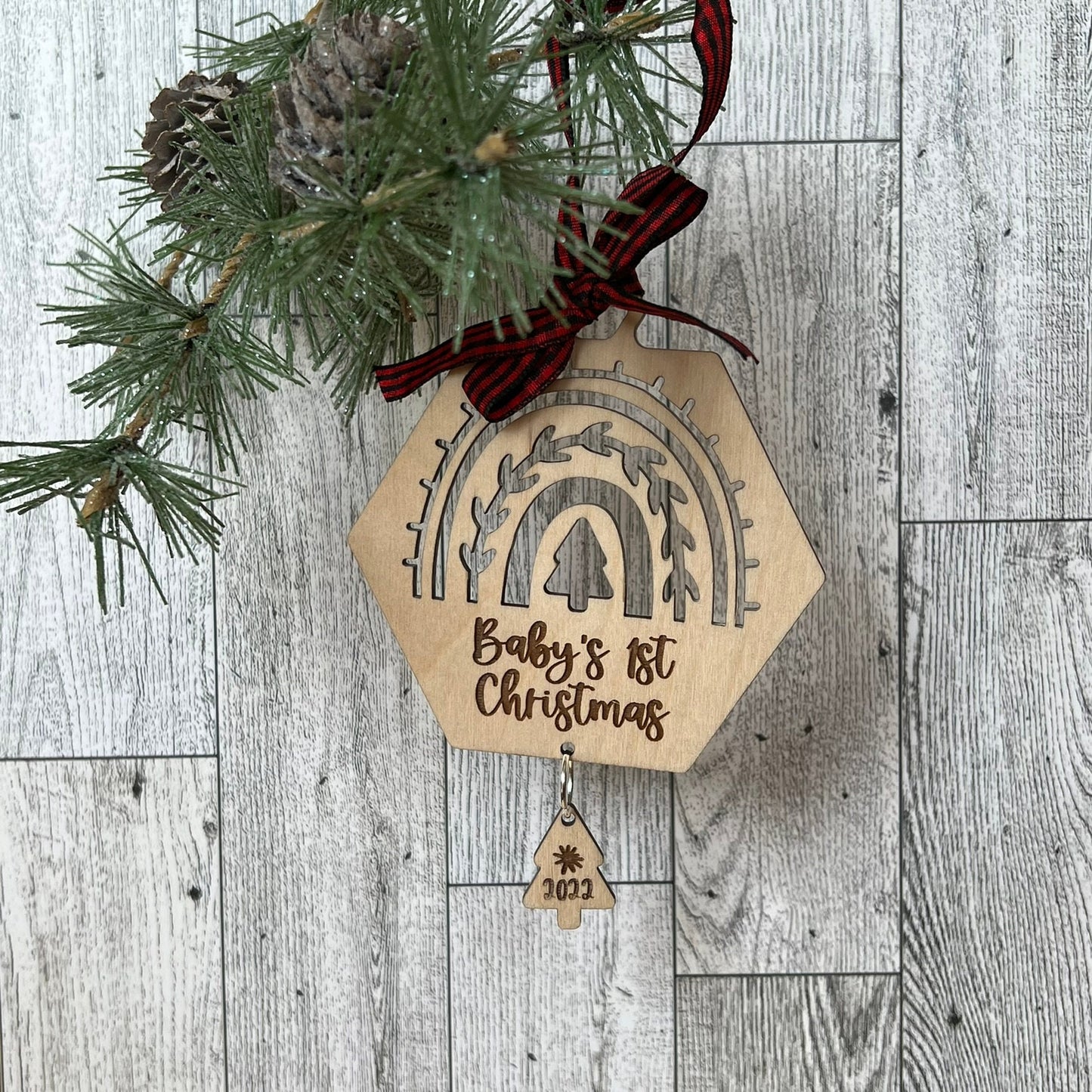 Digital Cut File - Laser Cut Ornament - Boho Rainbow Baby's 1st Christmas