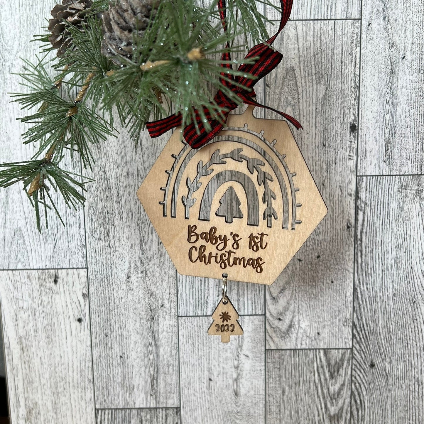 Digital Cut File - Laser Cut Ornament - Boho Rainbow Baby's 1st Christmas