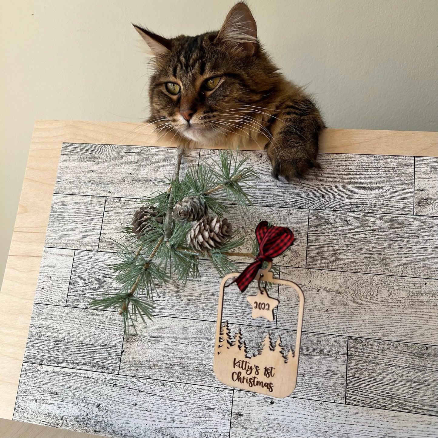 Personalized Woodland Star Dangle Laser Cut Wood Christmas Ornament