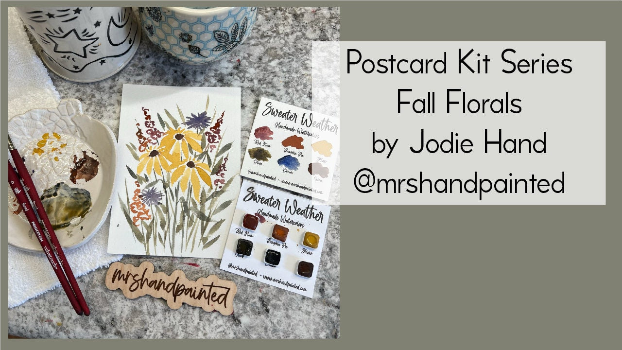 Watercolor Postcard Kit - Fall Florals - Paint, Paper and Step by Step Instructions