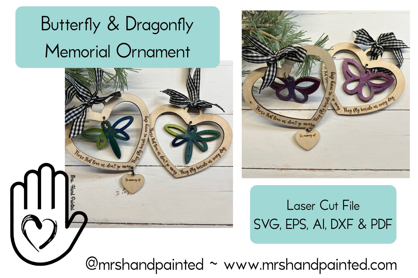 Digital Cut File - Laser Cut - Butterfly and Dragonfly Memorial Dangle Christmas Ornament