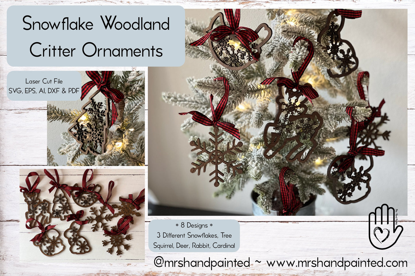 Digital Cut File - Laser Cut Ornament - Snowflake Critters Ornaments Bundle