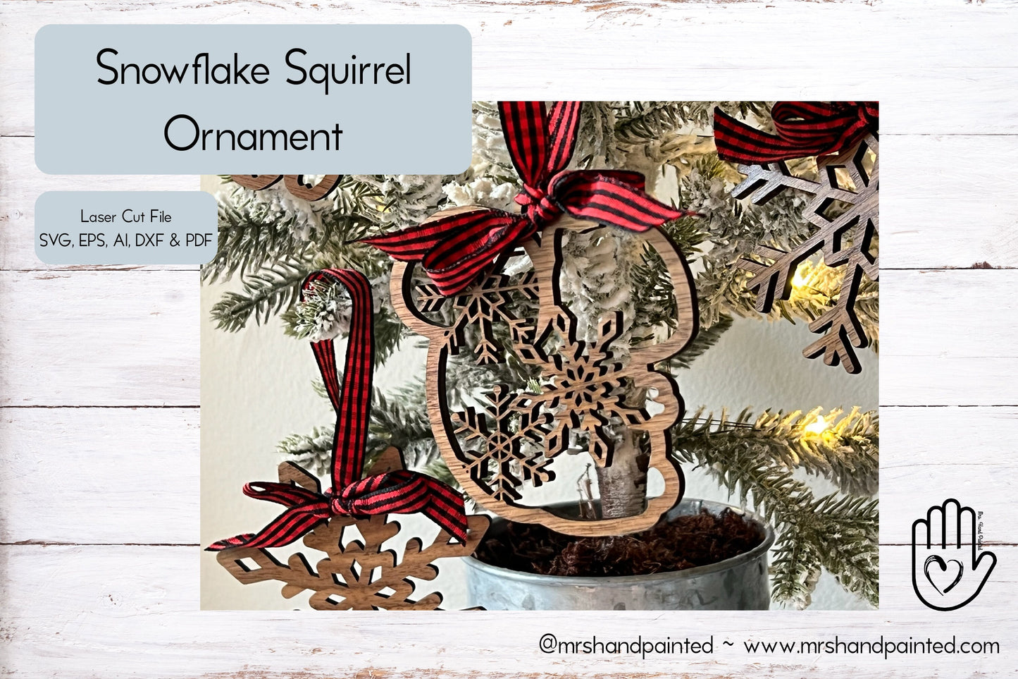 Digital Cut File - Laser Cut Ornament - Snowflake Woodland Squirrel Ornament