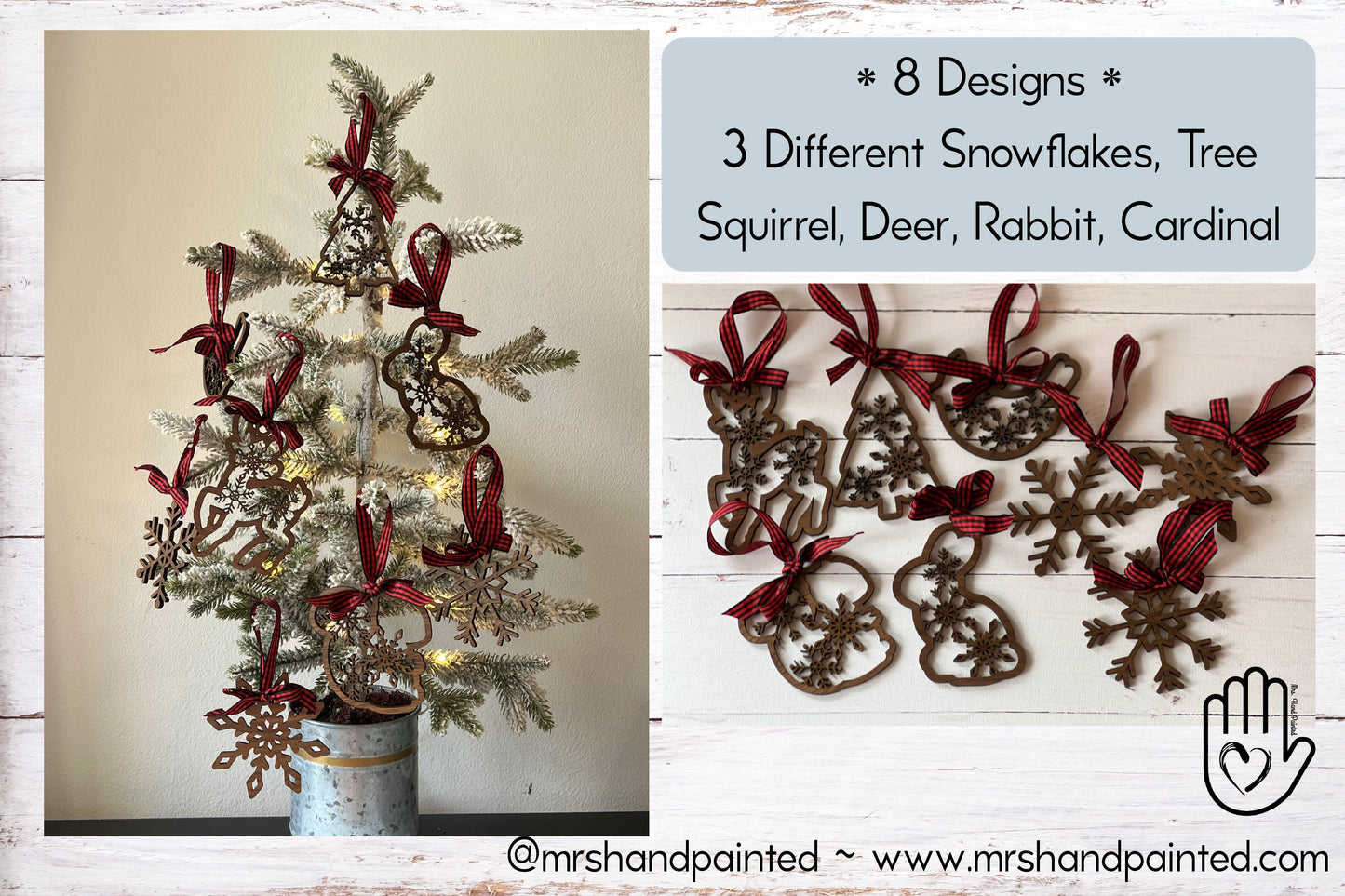 Laser Cut Wood Woodland Snowflake Critters Ornaments