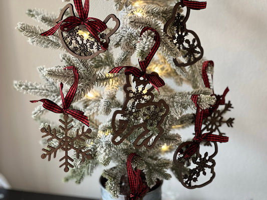 Laser Cut Wood Woodland Snowflake Critters Ornaments