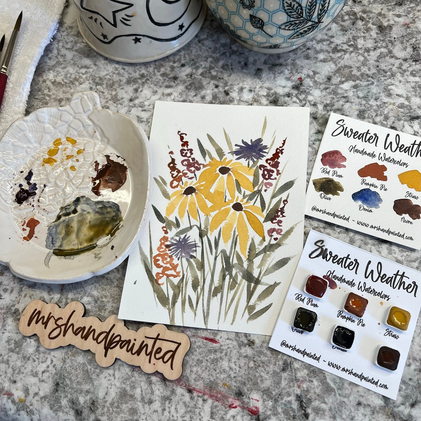 Watercolor Postcard Kit - Fall Florals - Paint, Paper and Step by Step Instructions