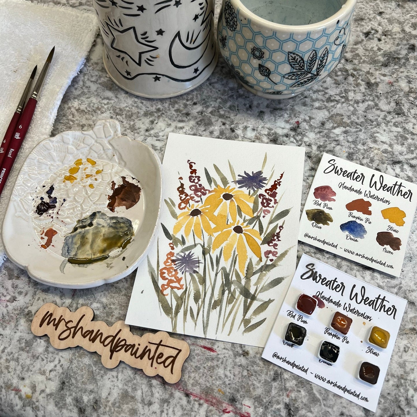 Watercolor Postcard Kit - Fall Florals - Paint, Paper and Step by Step Instructions