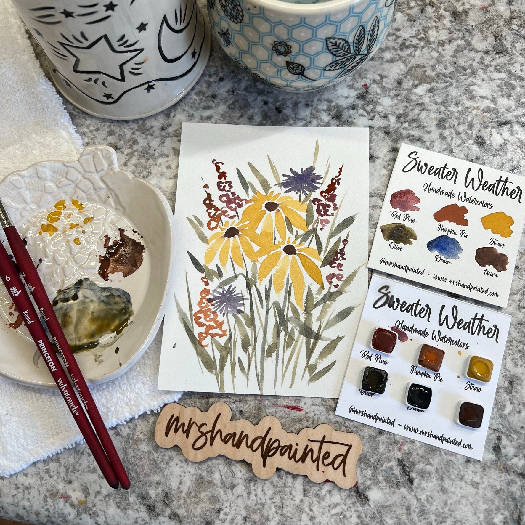 Watercolor Postcard Kit - Fall Florals - Paint, Paper and Step by Step Instructions