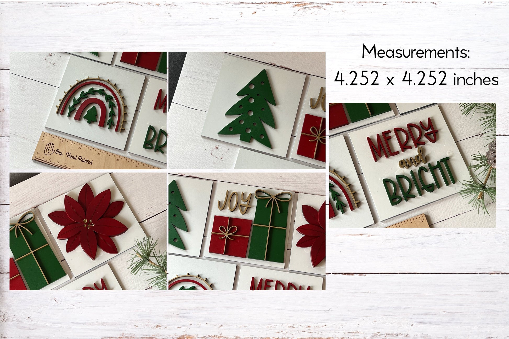 Merry & Bright Boho Christmas Leaning Ladder Interchangeable Signs - Laser Cut Wood Painted