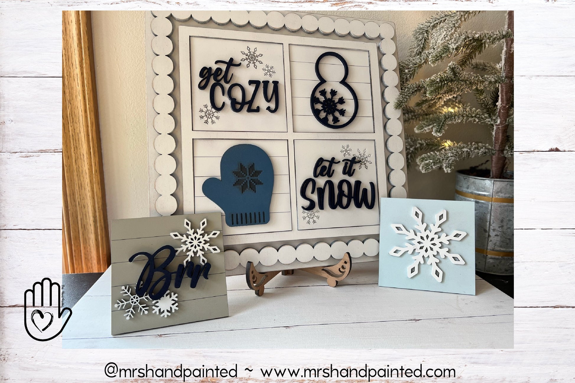 Winter Snow Leaning Ladder Interchangeable Signs - Laser Cut Wood Painted