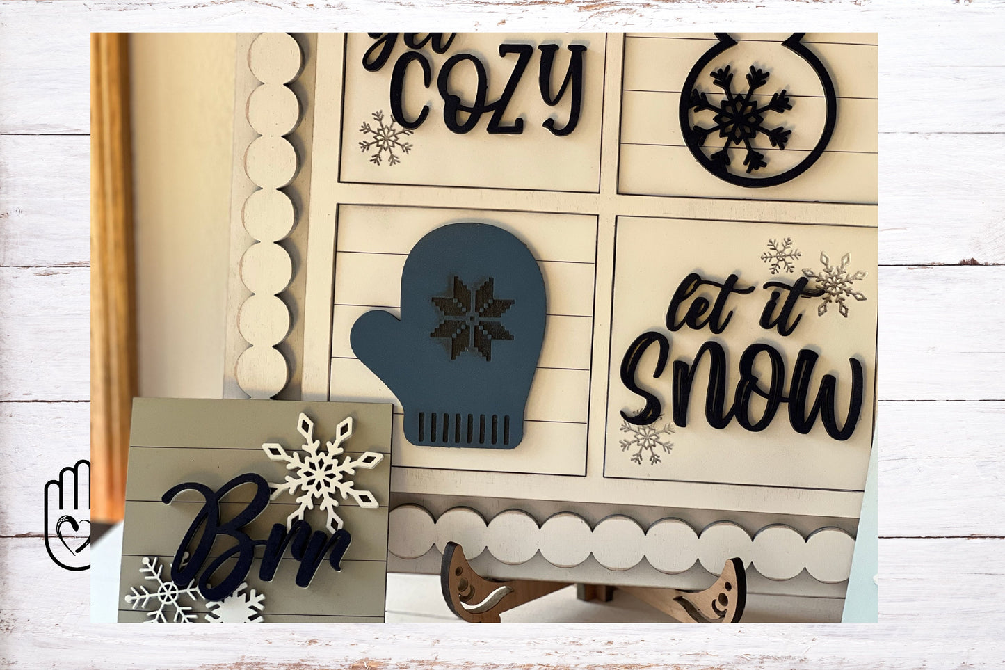 Winter Snow Leaning Ladder Interchangeable Signs - Laser Cut Wood Painted