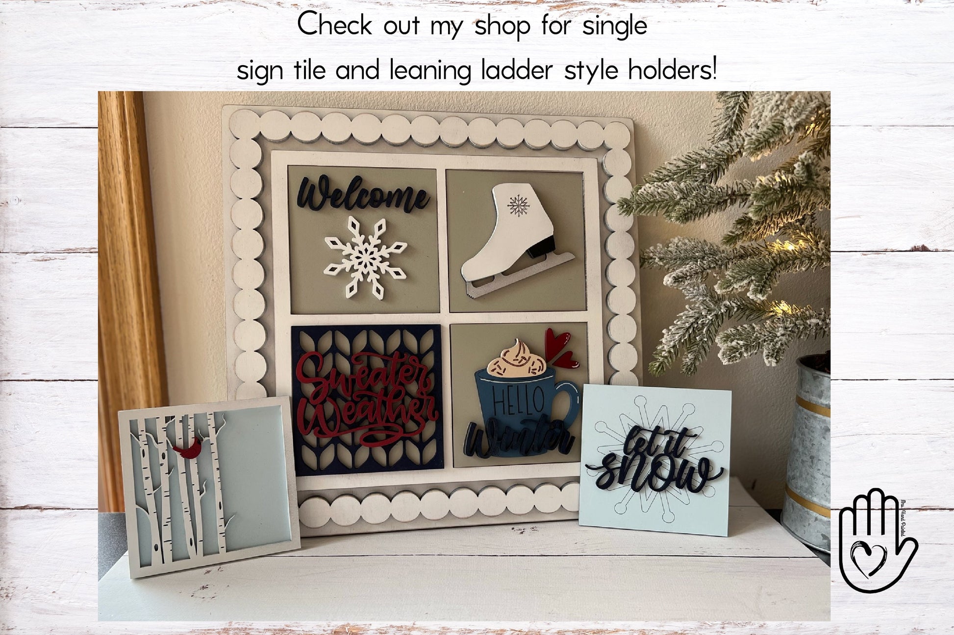 Winter Leaning Ladder Interchangeable Signs - Laser Cut Wood Painted