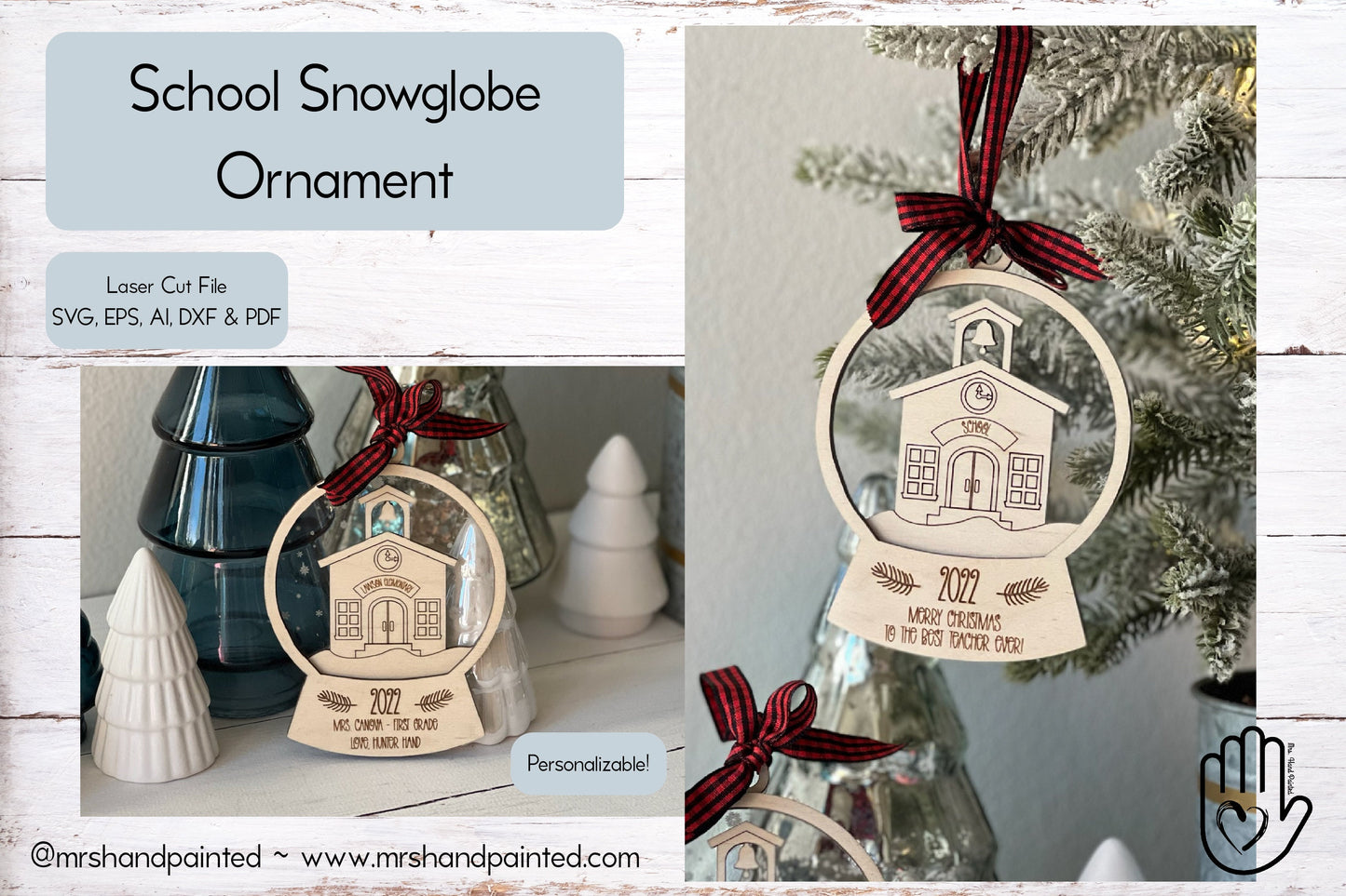 Digital Cut File - Laser Cut Ornament - School Snowglobe