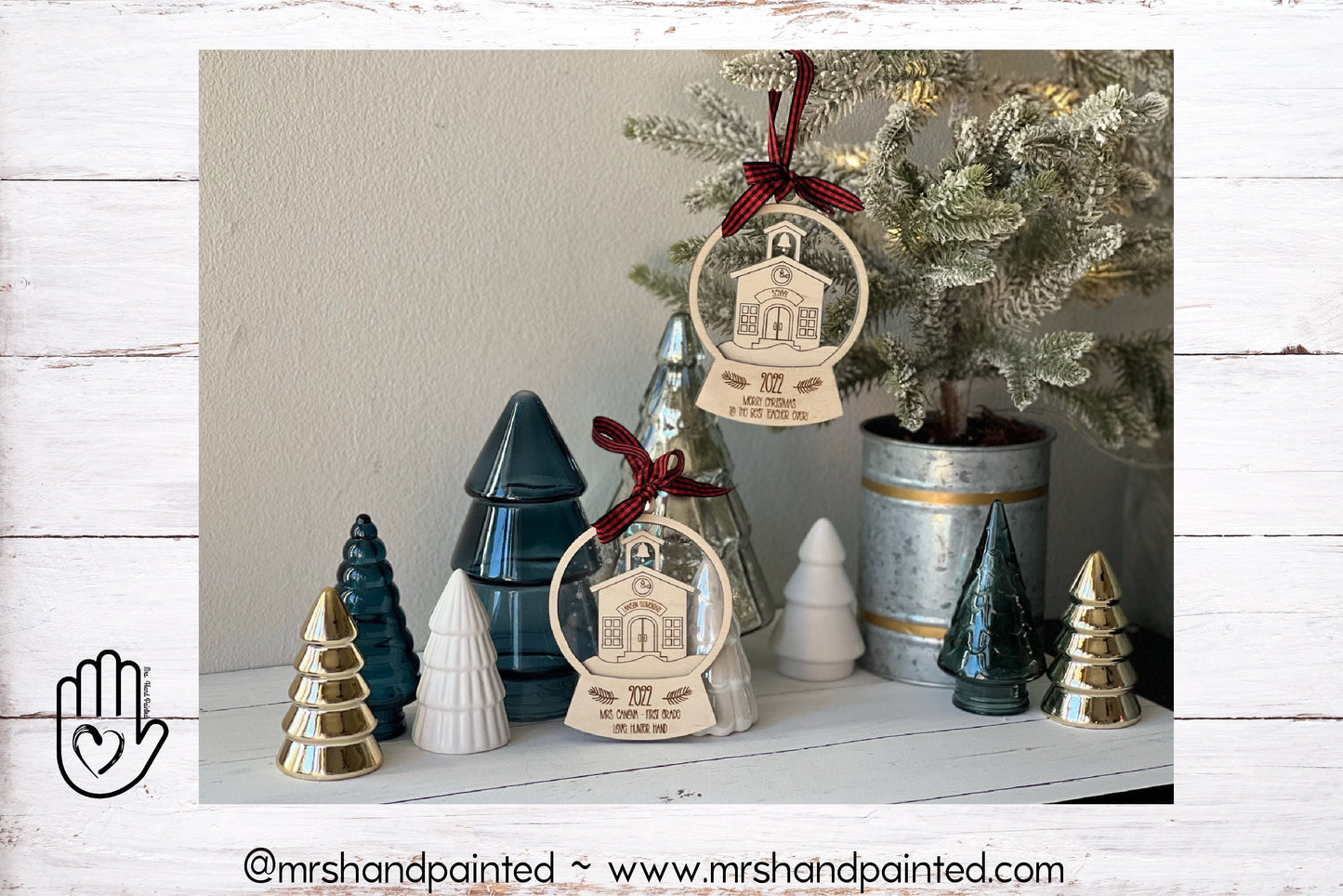 School Snow Globe Ornament Laser Cut Wood and Acrylic Personalized Teacher Gift