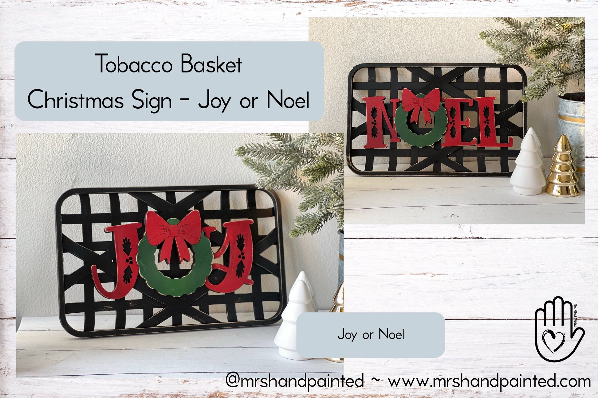 Faux Tobacco Basket Christmas Sign - JOY or NOEL - Laser Cut Wood