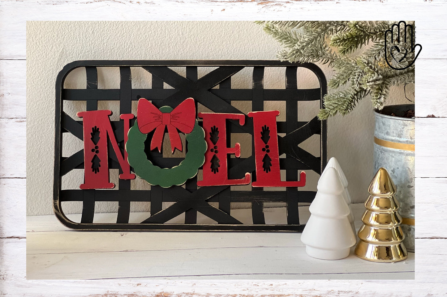 Digital Cut File - Laser Cut Faux Tobacco Basket Christmas Sign - JOY or NOEL