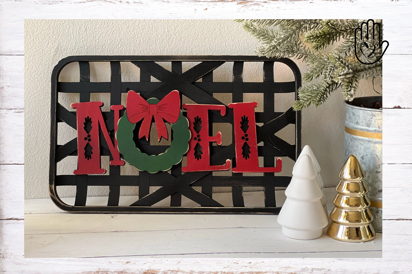 Faux Tobacco Basket Christmas Sign - JOY or NOEL - Laser Cut Wood