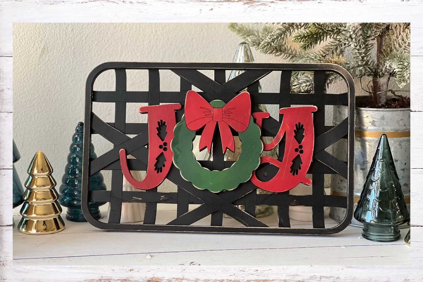 Digital Cut File - Laser Cut Faux Tobacco Basket Christmas Sign - JOY or NOEL