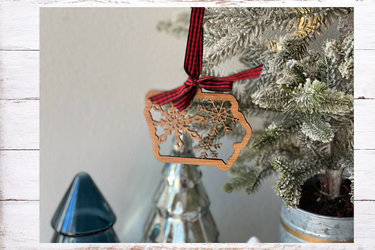 Iowa Snowflake Christmas Ornament Laser Engraved Wood