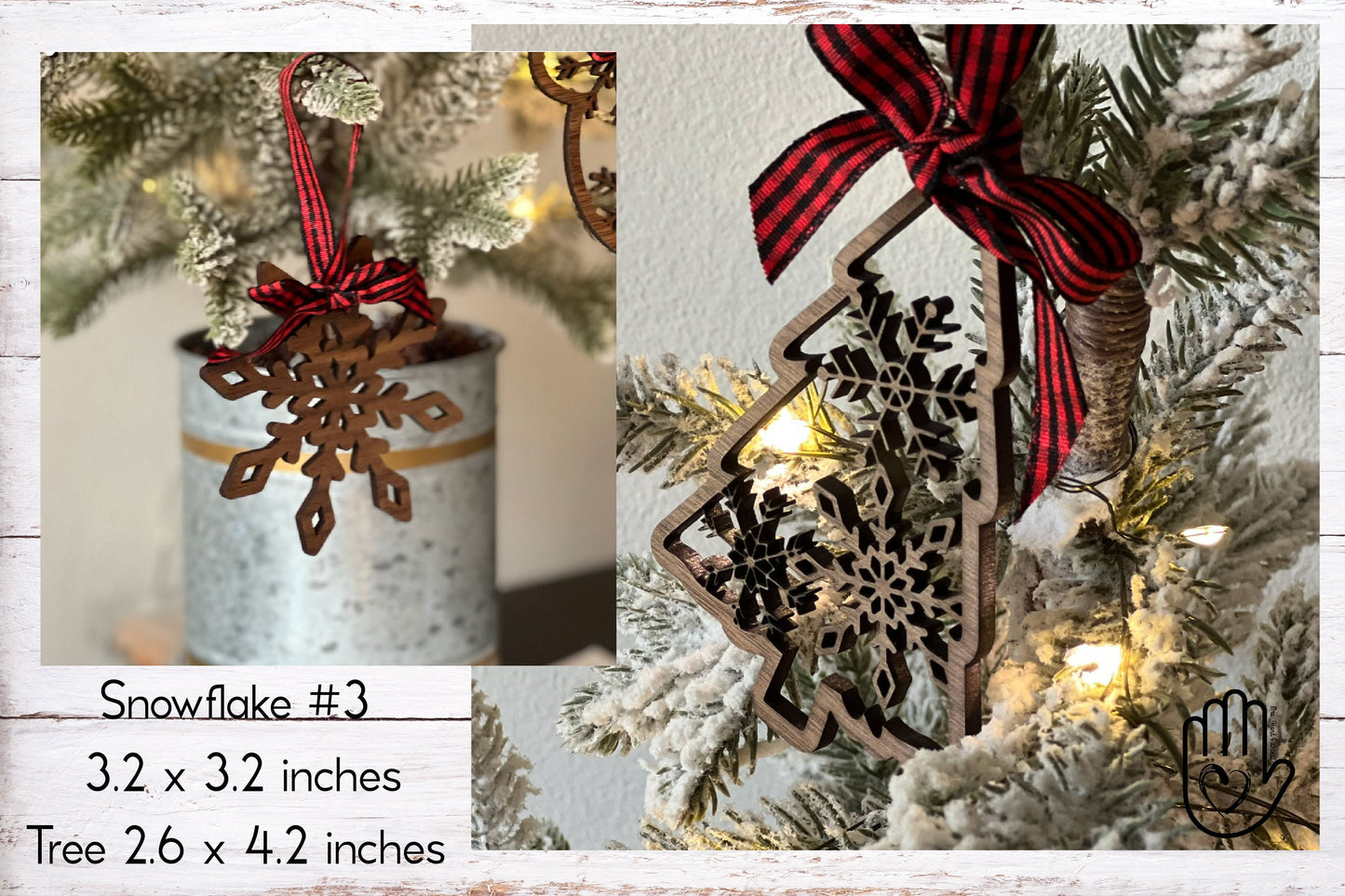 Laser Cut Wood Woodland Snowflake Critters Ornaments