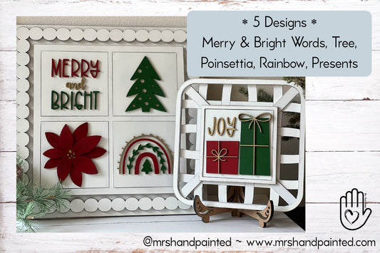 Merry & Bright Boho Christmas Leaning Ladder Interchangeable Signs - Laser Cut Wood Painted