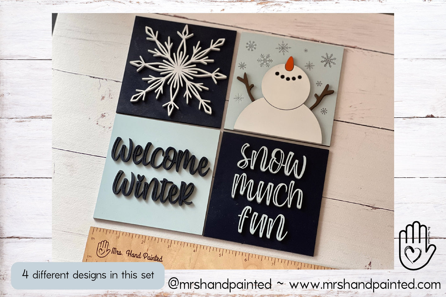 Snowman Winter Leaning Ladder Interchangeable Signs - Laser Cut Wood Painted