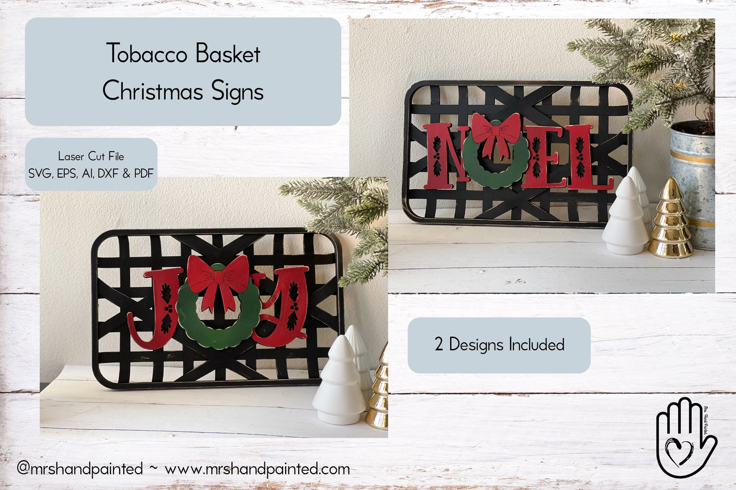 Digital Cut File - Laser Cut Faux Tobacco Basket Christmas Sign - JOY or NOEL